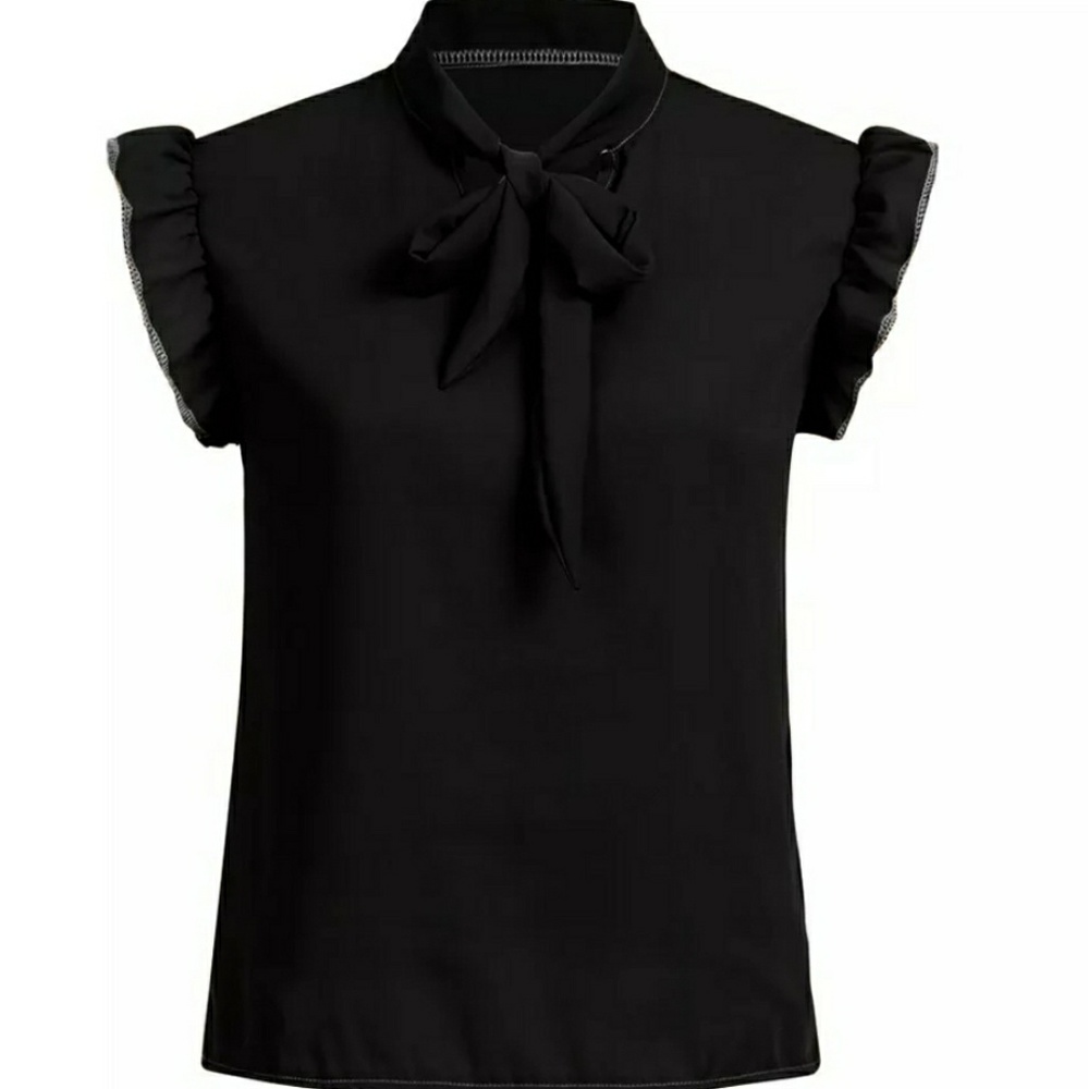 BOW TIE SHORT SLEEVE BLOUSE - Picture 3 of 5